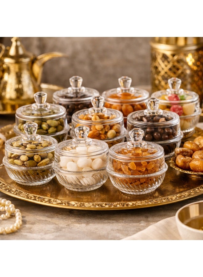 Alhomaidhi ✨ 12-piece luxury glass serving set with elegant lids – perfect for serving dates and sweets in sophisticated style - Image 1